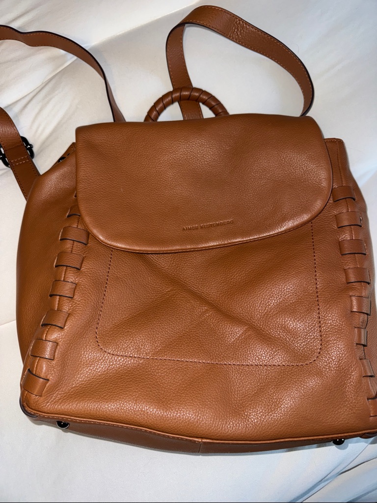 Aimee Kestenberg Brown Leather Woven-Trim Backpack